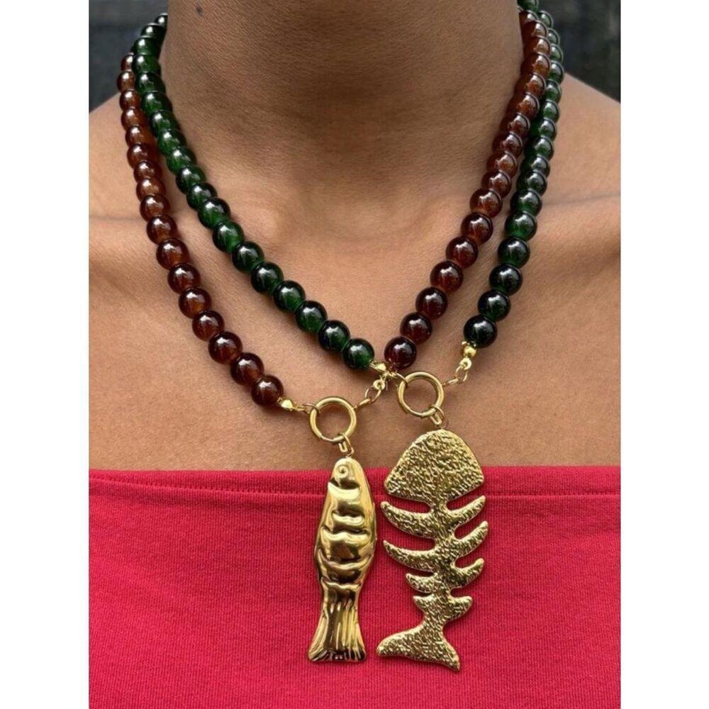 Fish Pendant Bead Necklace A1775